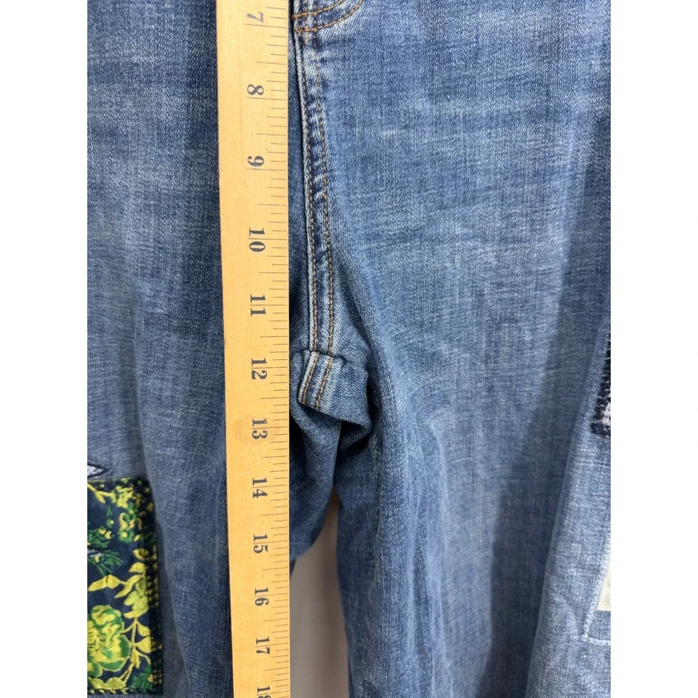 Chico's Boyfriend Crop Jeans Women 4 Size 20 Blue Patchwork Embroidered Floral
